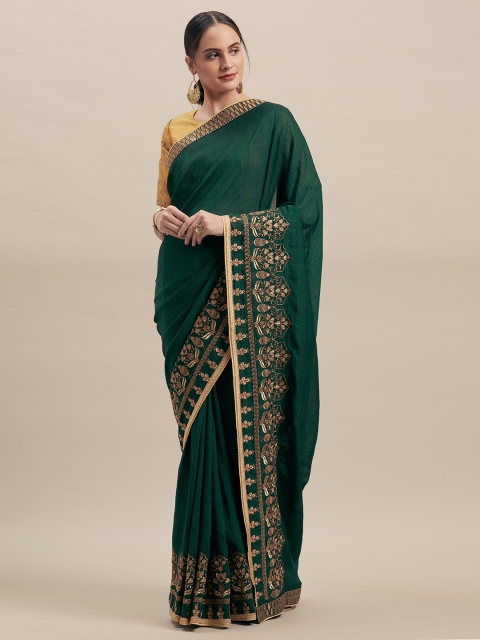 

Shaily Green & Gold-Coloured Silk Blend Embroidered Saree