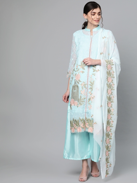 

Ishin Women Blue & Peach-Coloured Embroidered Kurta with Palazzos & Dupatta