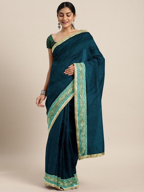 

Triveni Teal Blue Solid Silk Blend Saree