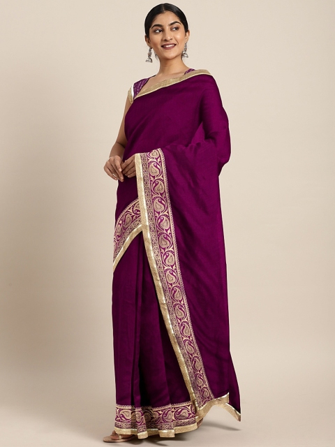 

Triveni Purple Solid Silk Blend Saree