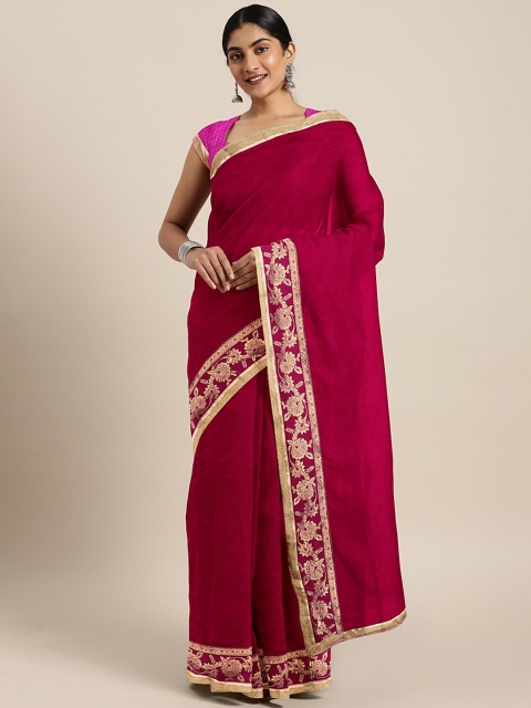

Triveni Maroon Solid Silk Blend Saree