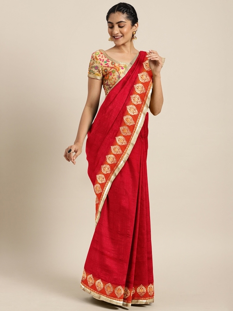 

Triveni Red Solid Silk Blend Saree