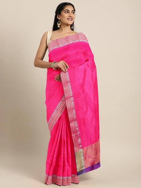 

Triveni Pink Solid Silk Blend Saree