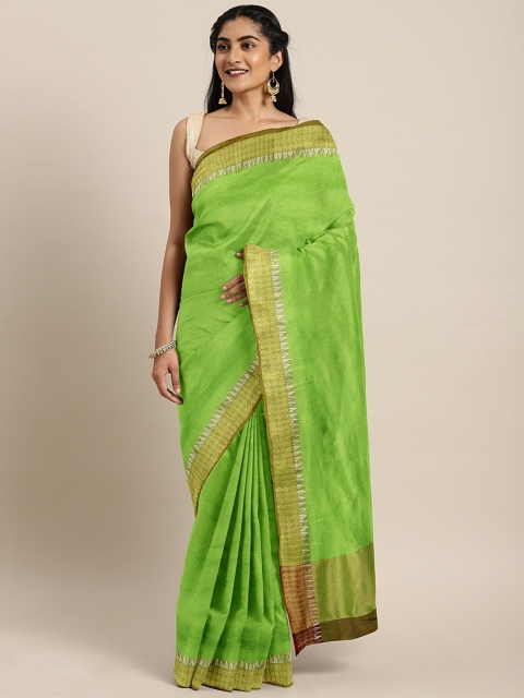 

Triveni Green Solid Silk Blend Saree