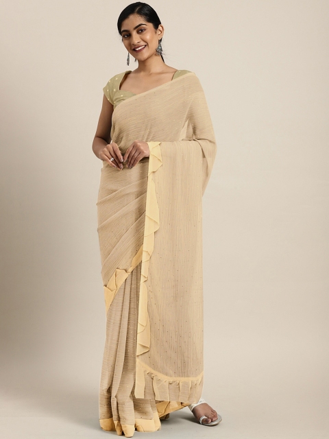 

Triveni Beige Embellished Poly Chiffon Saree