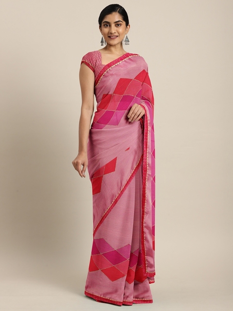

Triveni Pink Printed Poly Chiffon Saree