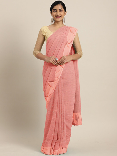 

Triveni Peach-Coloured Embellished Saree