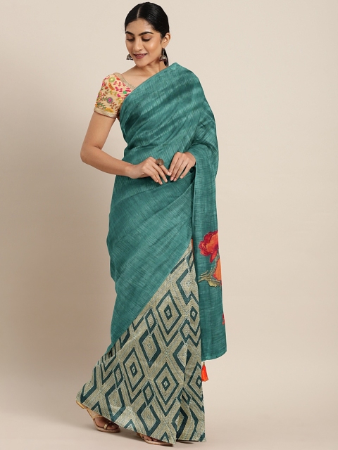 

Triveni Green & Beige Silk Blend Printed Saree