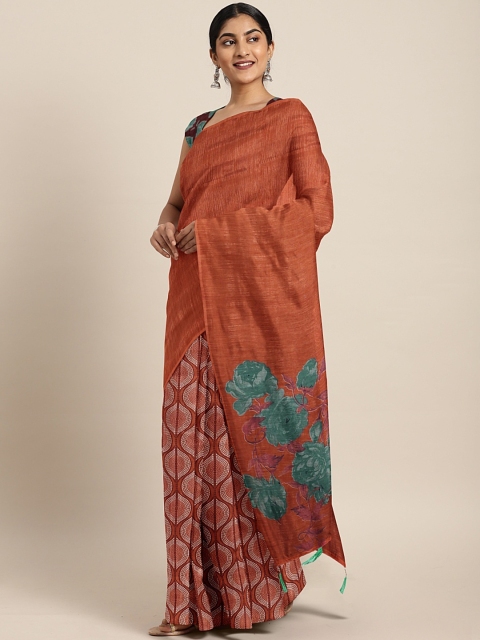 

Triveni Rust Orange & Beige Silk Blend Printed Saree