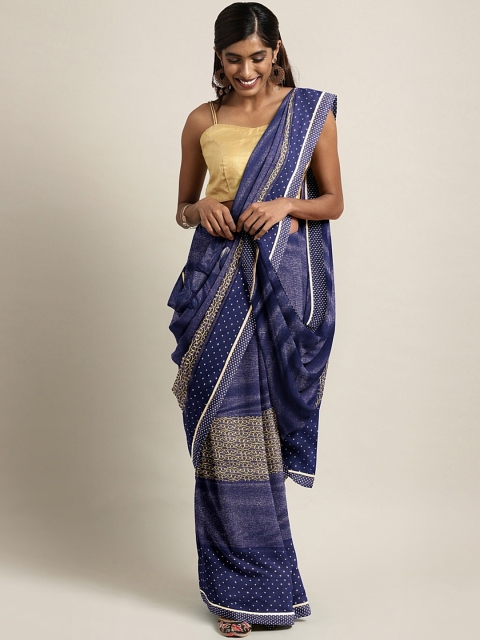 

Triveni Blue & Gold-Toned Net Embroidered Saree