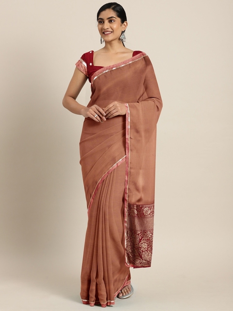 

Triveni Peach-Coloured Solid Poly Georgette Saree