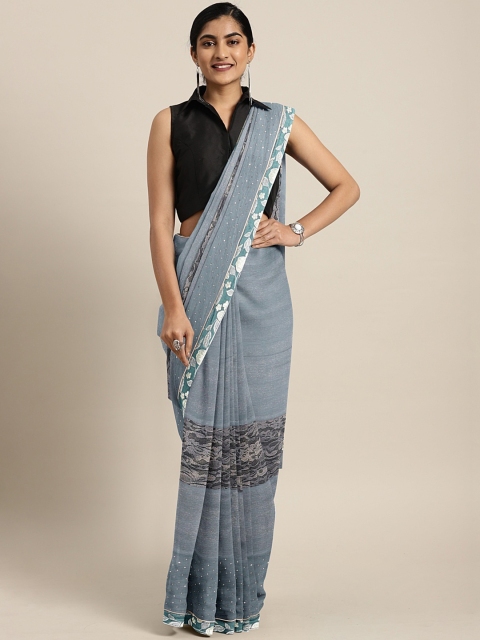 

Triveni Grey Embroidered Net Saree