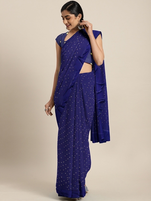 

Triveni Blue Embellished Poly Chiffon Saree