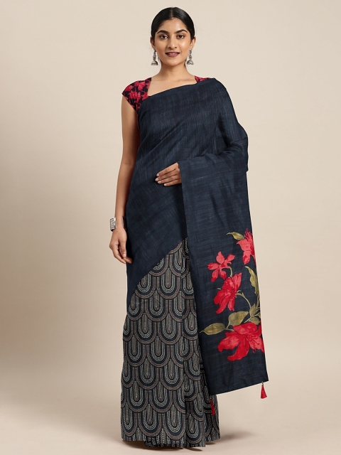

Triveni Grey & Red Silk Blend Printed Saree