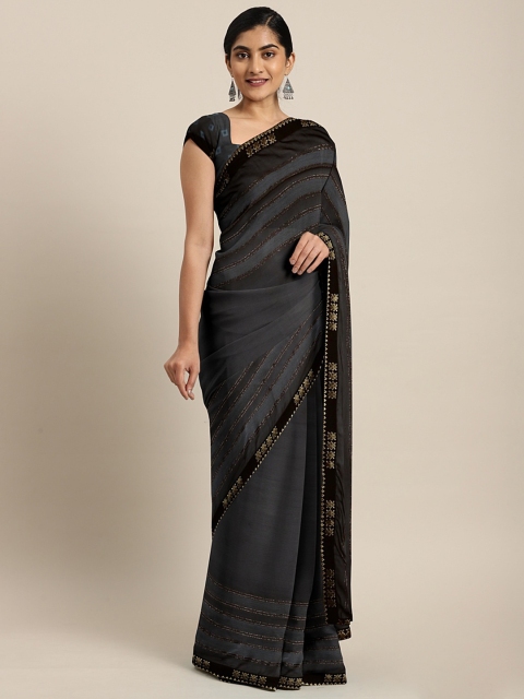 

Triveni Black Striped Poly Georgette Saree