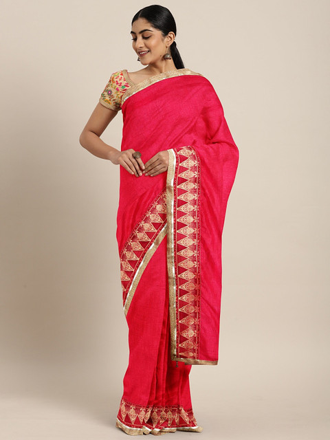 

Triveni Pink Solid Silk Blend Saree