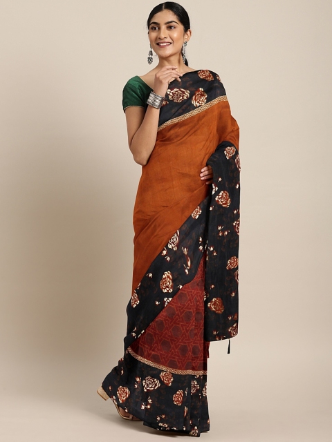 

Triveni Rust Brown & Black Silk Blend Printed Saree