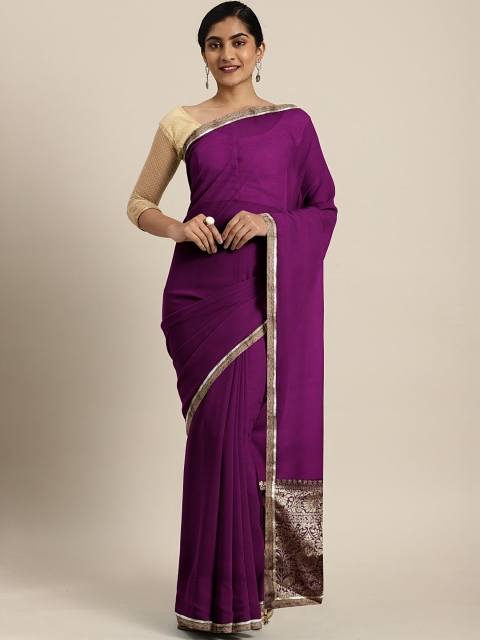 

Triveni Purple Poly Georgette Solid Chanderi Saree