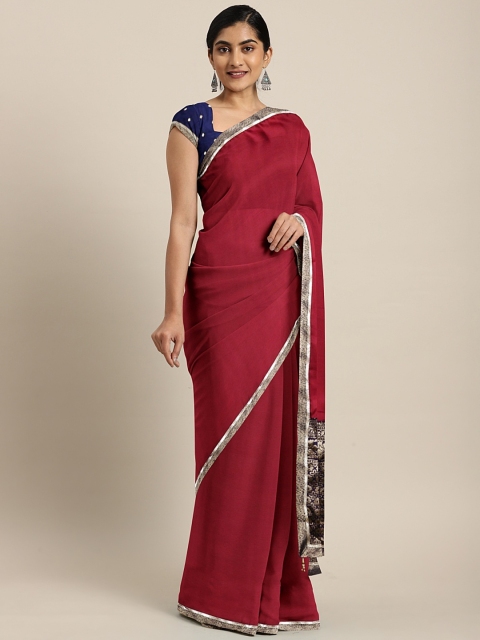 

Triveni Maroon Solid Poly Georgette Saree