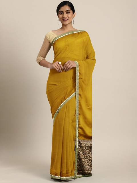 

Triveni Mustard Yellow Solid Poly Georgette Saree