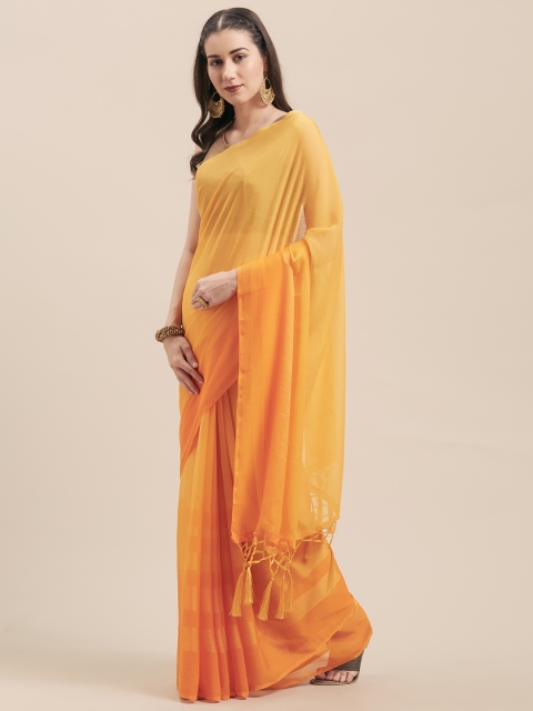 

Nanda Silk Mills Mustard & Yellow Pure Chiffon Solid Mysore Silk Saree