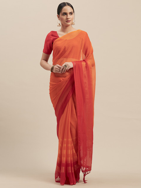 

Nanda Silk Mills Orange Pure Chiffon Solid Mysore Silk Saree