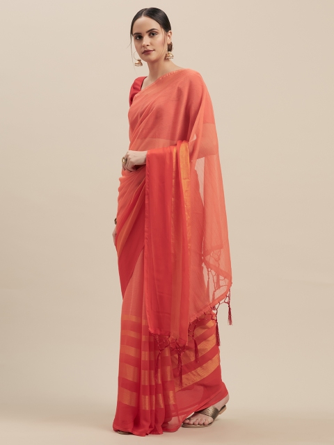 

Nanda Silk Mills Peach-Coloured Pure Chiffon Solid Mysore Silk Saree