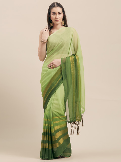 

Nanda Silk Mills Green Pure Chiffon Solid Mysore Silk Saree