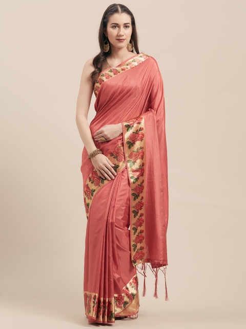 

Nanda Silk Mills Peach-Coloured Art Silk Solid Mysore Silk Saree