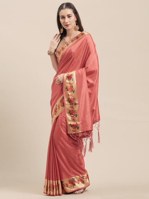 

Nanda Silk Mills Peach-Coloured Art Silk Solid Mysore Silk Saree