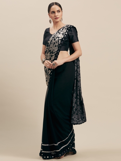 

Nanda Silk Mills Black & Beige Pure Georgette Printed Mysore Silk Saree