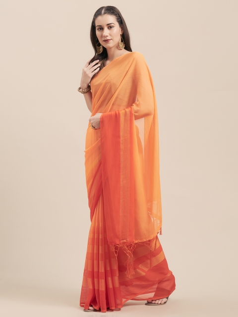 

Nanda Silk Mills Orange Pure Chiffon Solid Mysore Silk Saree