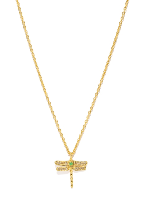

Gehna 925 Sterling Silver Gold-Toned Dragon Fly Shaped Pendant with Chain