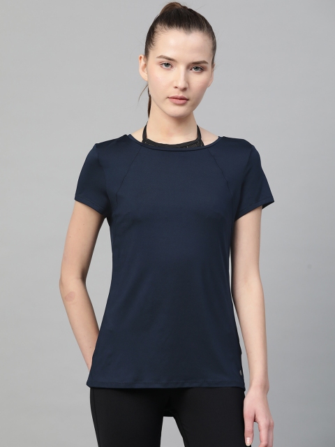 

Marks & Spencer Women Navy Blue Solid Round Neck T-shirt With Bralette