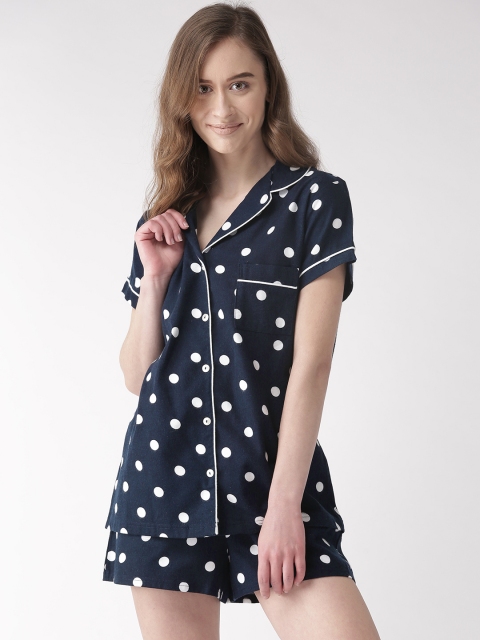 

Marks & Spencer Women Navy Blue & White Printed Night suit