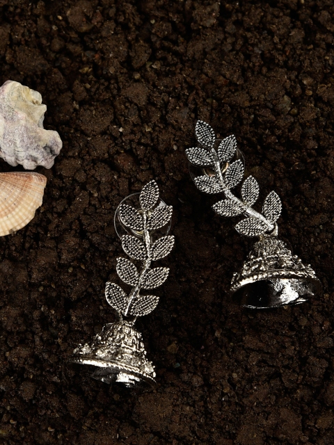 

Fida Silver-Toned Oxidised Dome Shaped Jhumkas