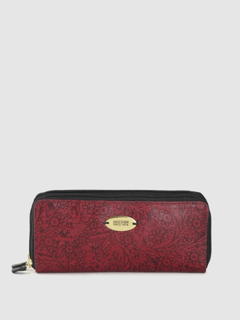 

Hidesign Women Maroon Floral Textured Leather Zip Around Wallet