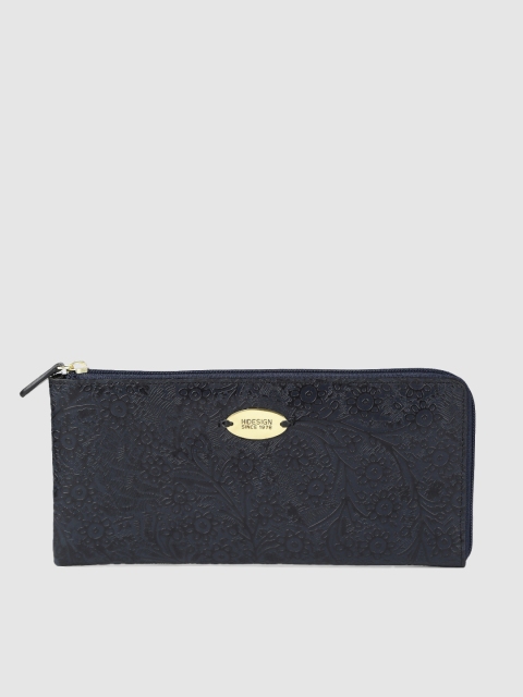 

Hidesign Women Navy Blue Self Design Zip Around Leather Wallet