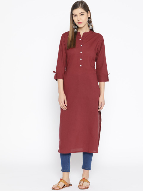 

Rangoli Jaipur Women Maroon Solid Straight Kurta