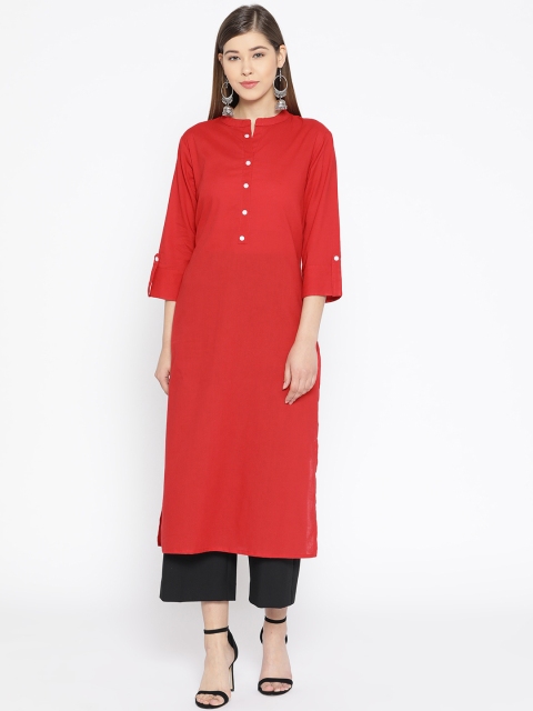 

Rangoli Jaipur Women Red Solid Straight Kurta
