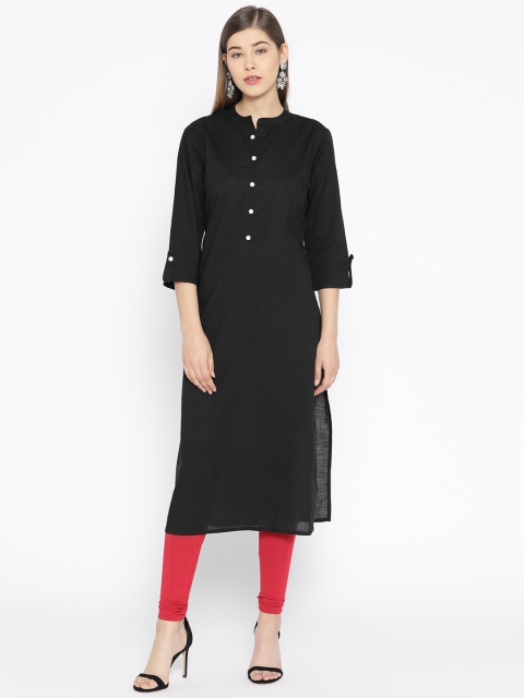 

Rangoli Jaipur Women Black Solid Straight Kurta