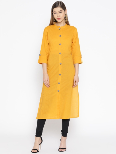 

Rangoli Jaipur Women Mustard Yellow Solid Straight Kurta