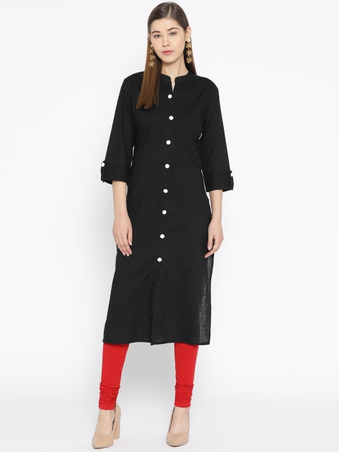 

Rangoli Jaipur Women Black Solid Straight Kurta