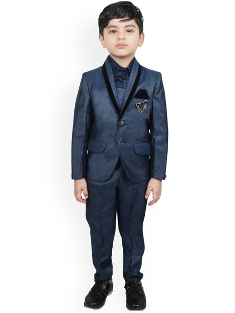 

SG YUVRAJ Boys Navy Blue Solid Tuxedo Suit