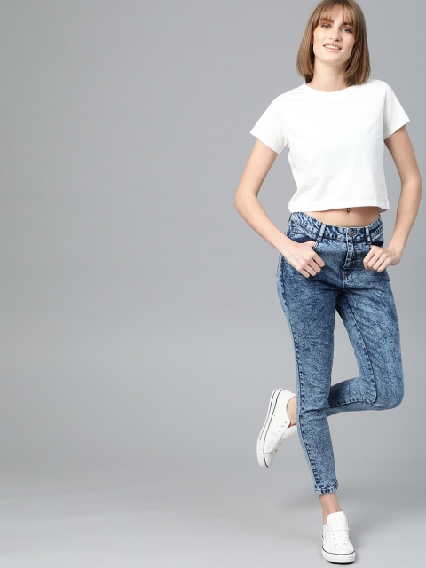 

Mast & Harbour Women Blue Skinny Fit Mid-Rise Clean Look Stretchable Cropped Jeans
