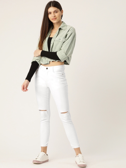 

Mast & Harbour Women White Skinny Fit Mid-Rise Slash Knee Jeans