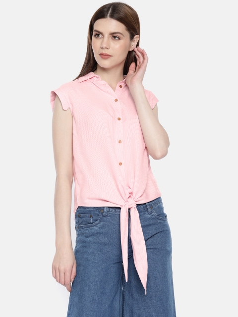 

CHANGE CONSTANT Women Pink & White Regular Fit Checked Casual Shirt