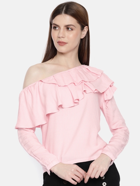 

CHANGE CONSTANT Women Pink Printed Top With Ruffle Detail