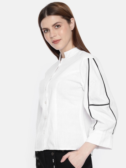 

CHANGE CONSTANT Women White Solid Boxy Casual Khadi Shirt