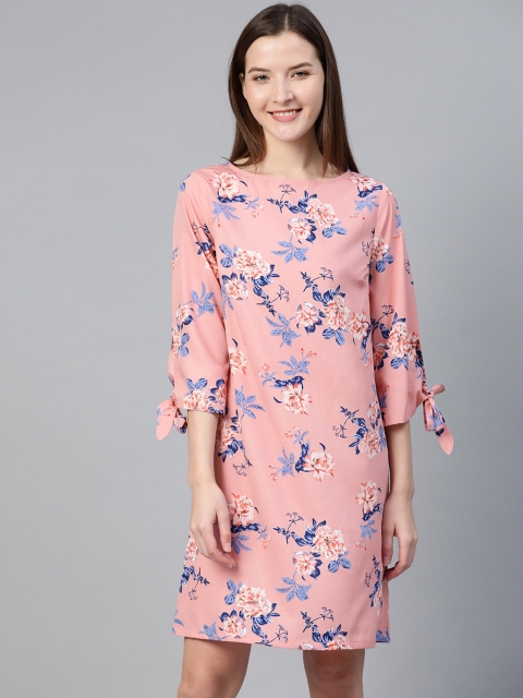 

Mast & Harbour Women Pink & Blue Floral Print Shift Dress